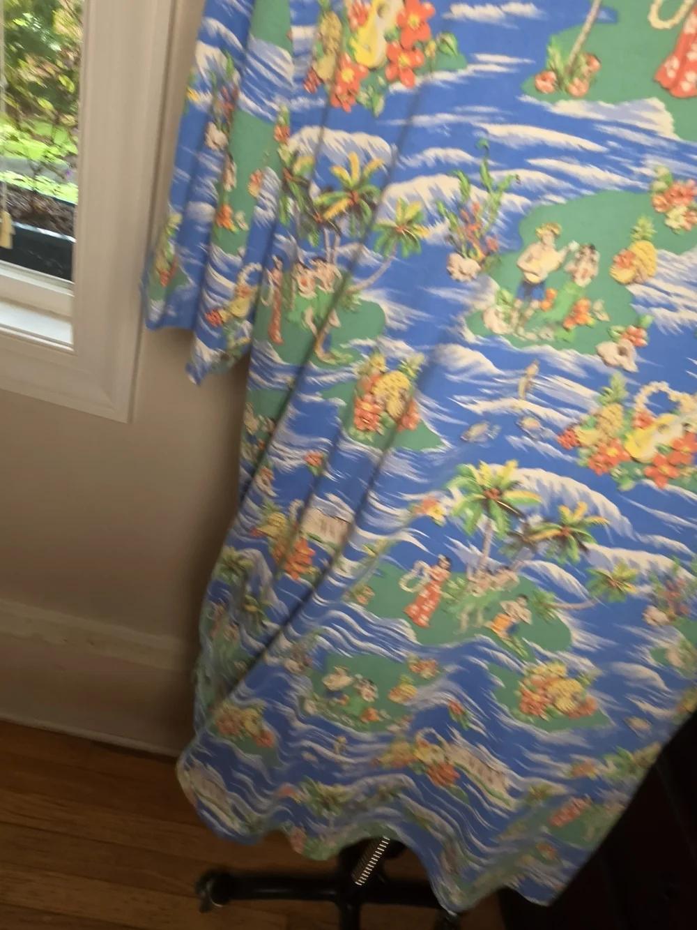 Ralph Lauren Blue Hawaiian Polo with Green Island Motifs